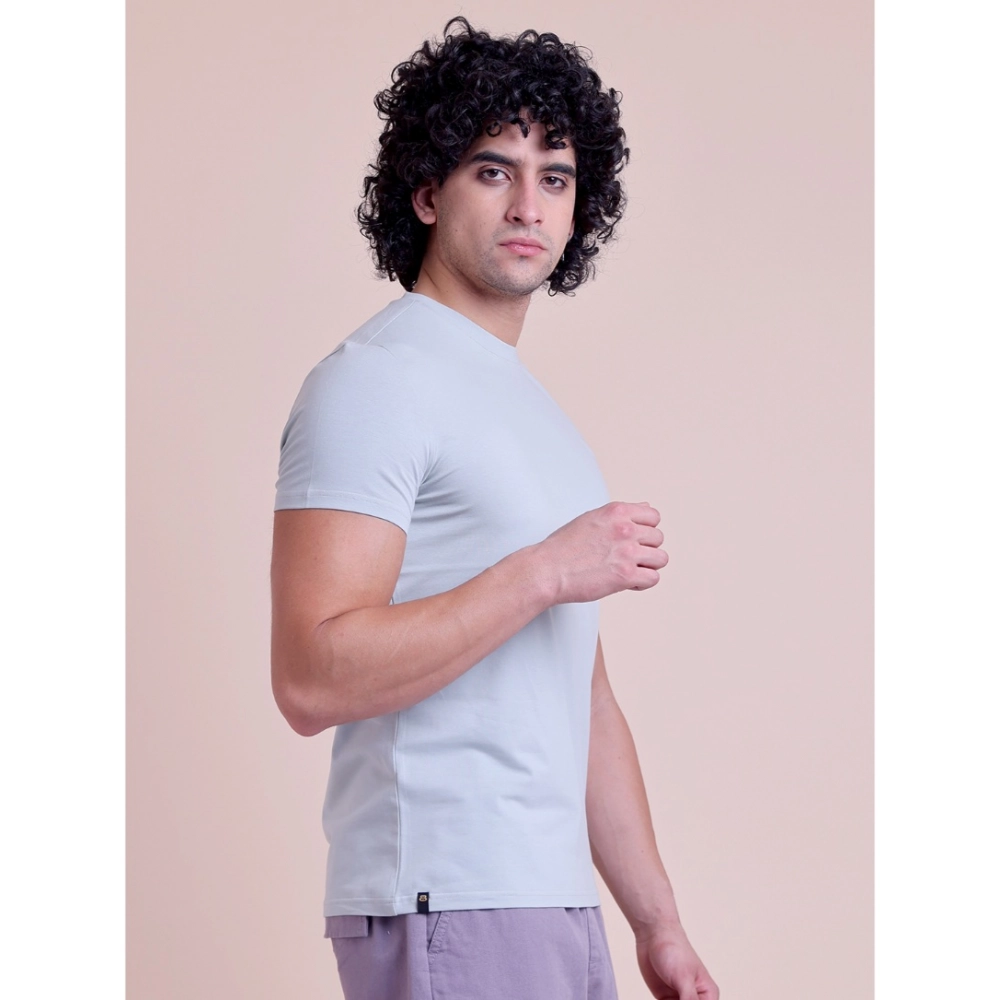 Men's Casual Cotton Solid Half Sleeve Round Neck T-Shirt (Grey) - Image 4