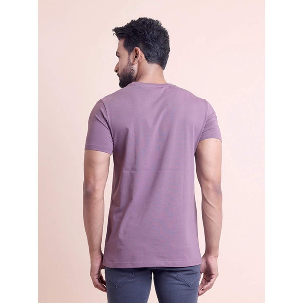 Men's Casual Cotton Solid Half Sleeve Round Neck T-Shirt (Berry) - Image 3