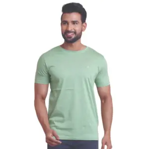 Men's Casual Cotton Solid Half Sleeve Round Neck T-Shirt (Pista)
