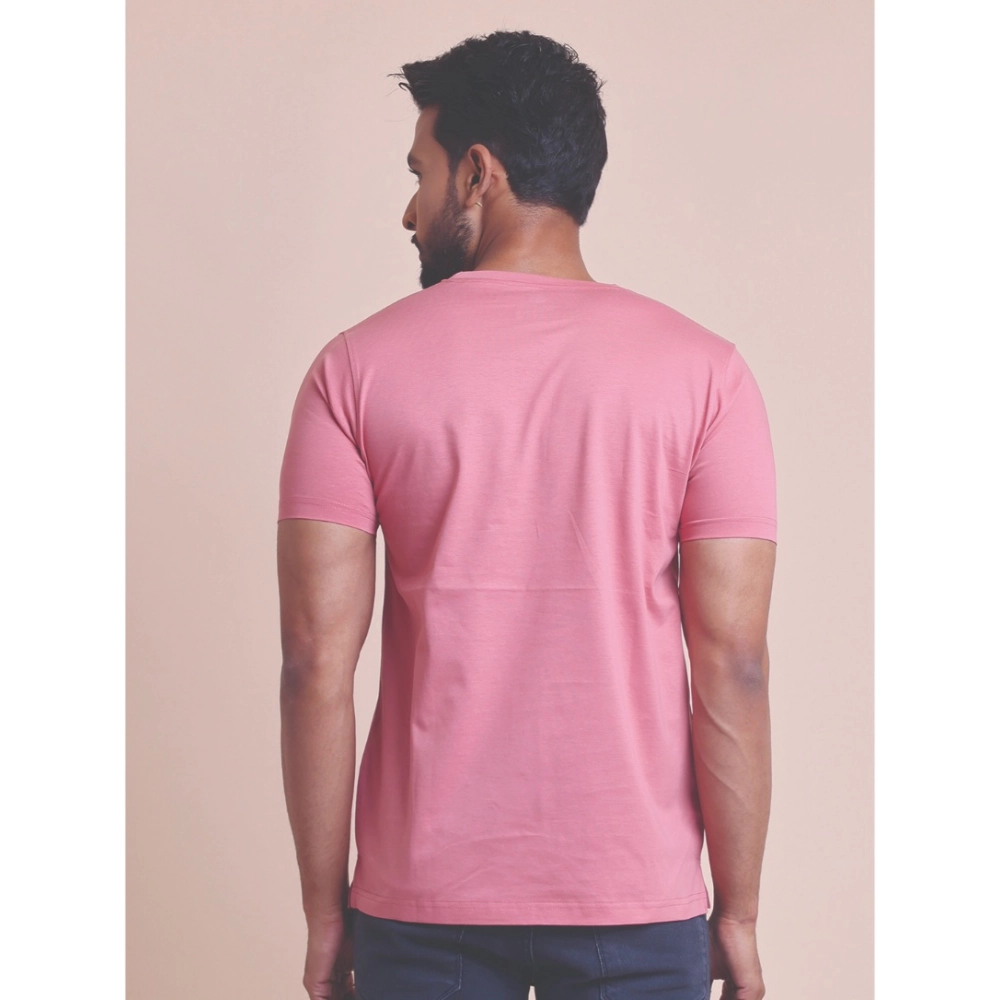 Men's Casual Cotton Solid Half Sleeve Round Neck T-Shirt (Pink) - Image 3