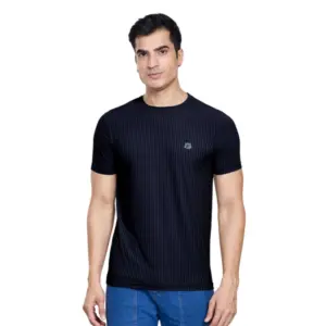 Men's Casual Nylon Solid Half Sleeve Round Neck T-Shirt (Black)