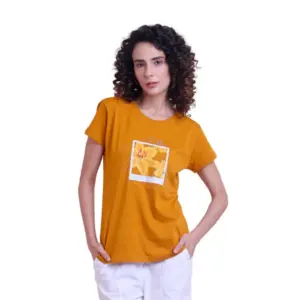 Women's Casual Cotton Printed Half Sleeve Round Neck T-Shirt (Peanutbrown)