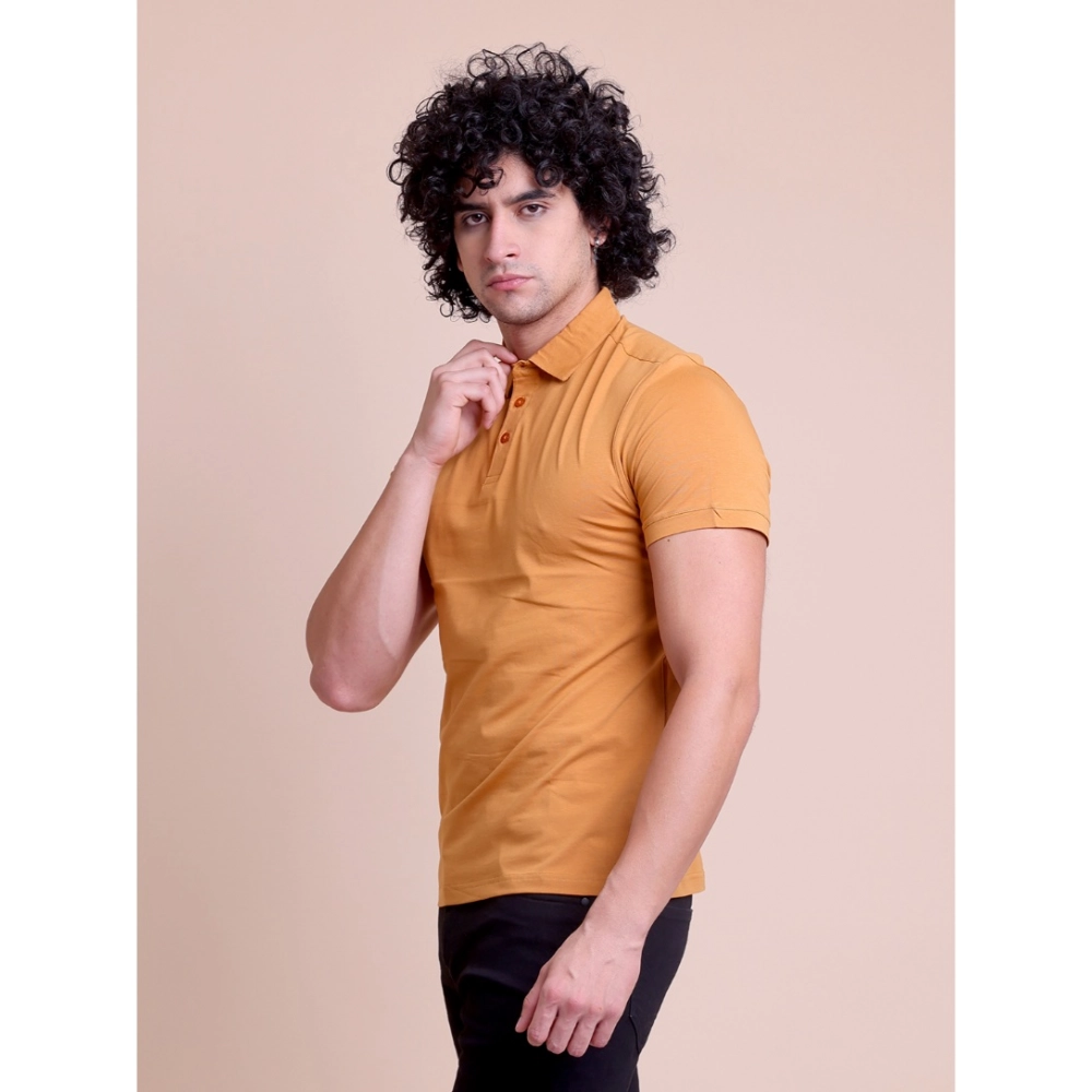 Men's Casual Cotton Solid Half Sleeve Polo Neck T-Shirt (Brown) - Image 5