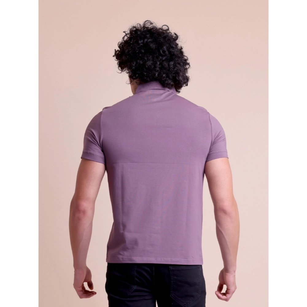 Men's Casual Cotton Solid Half Sleeve Polo Neck T-Shirt (Berry) - Image 3