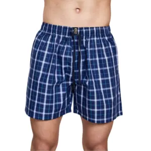 Men's Casual Cotton Checkred Above Knee Boxer Shorts (Navy)