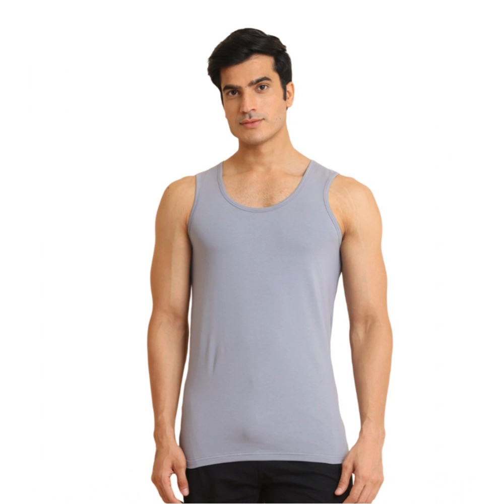 Men's Casual Cotton Solid Round Neck Sleeveless Vest (Teegrey)