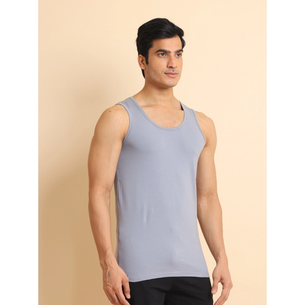Men's Casual Cotton Solid Round Neck Sleeveless Vest (Teegrey) - Image 4
