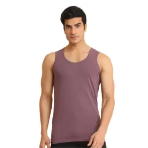 Men's Casual Cotton Solid Round Neck Sleeveless Vest (Berry)