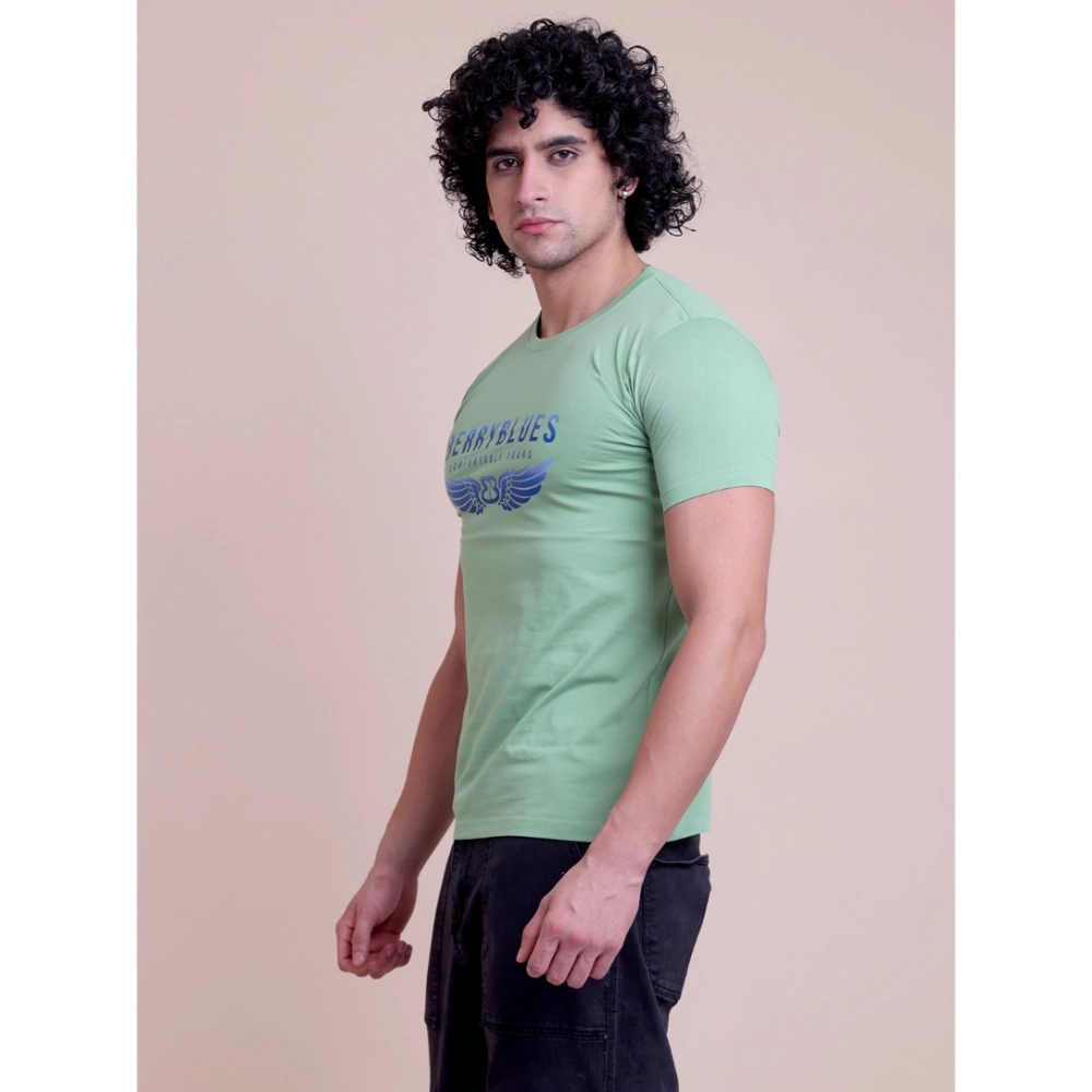 Men's Casual Cotton Printed Half Sleeve Round Neck T-Shirt (Pista) - Image 5