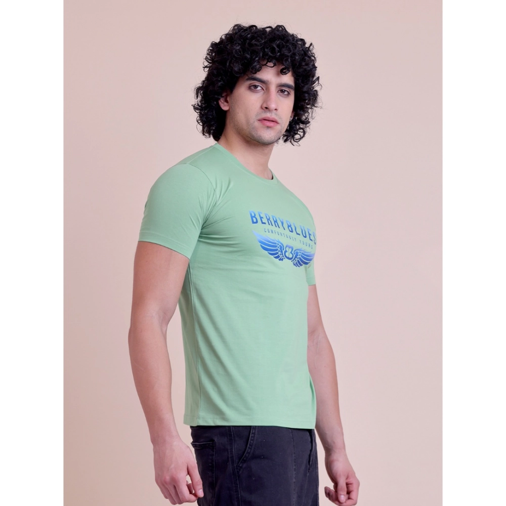 Men's Casual Cotton Printed Half Sleeve Round Neck T-Shirt (Pista) - Image 4