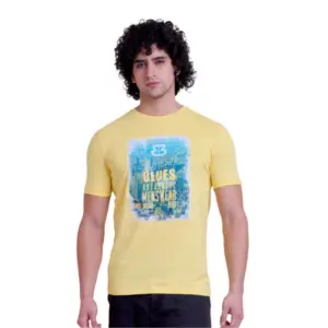 Men's Casual Cotton Printed Half Sleeve Round Neck T-Shirt (Lemon)