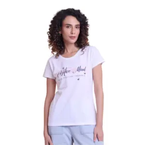 Women's Casual Cotton Printed Half Sleeve Round Neck T-Shirt (White)