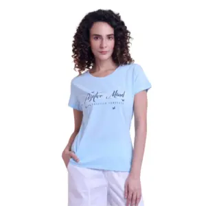 Women's Casual Cotton Printed Half Sleeve Round Neck T-Shirt (Blue)