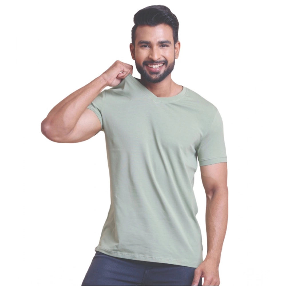 Men's Casual Cotton Solid Half Sleeve V Neck T-Shirt (Newsage)