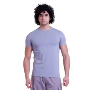 Men's Casual Cotton Solid Half Sleeve Round Neck T-Shirt (Purple)