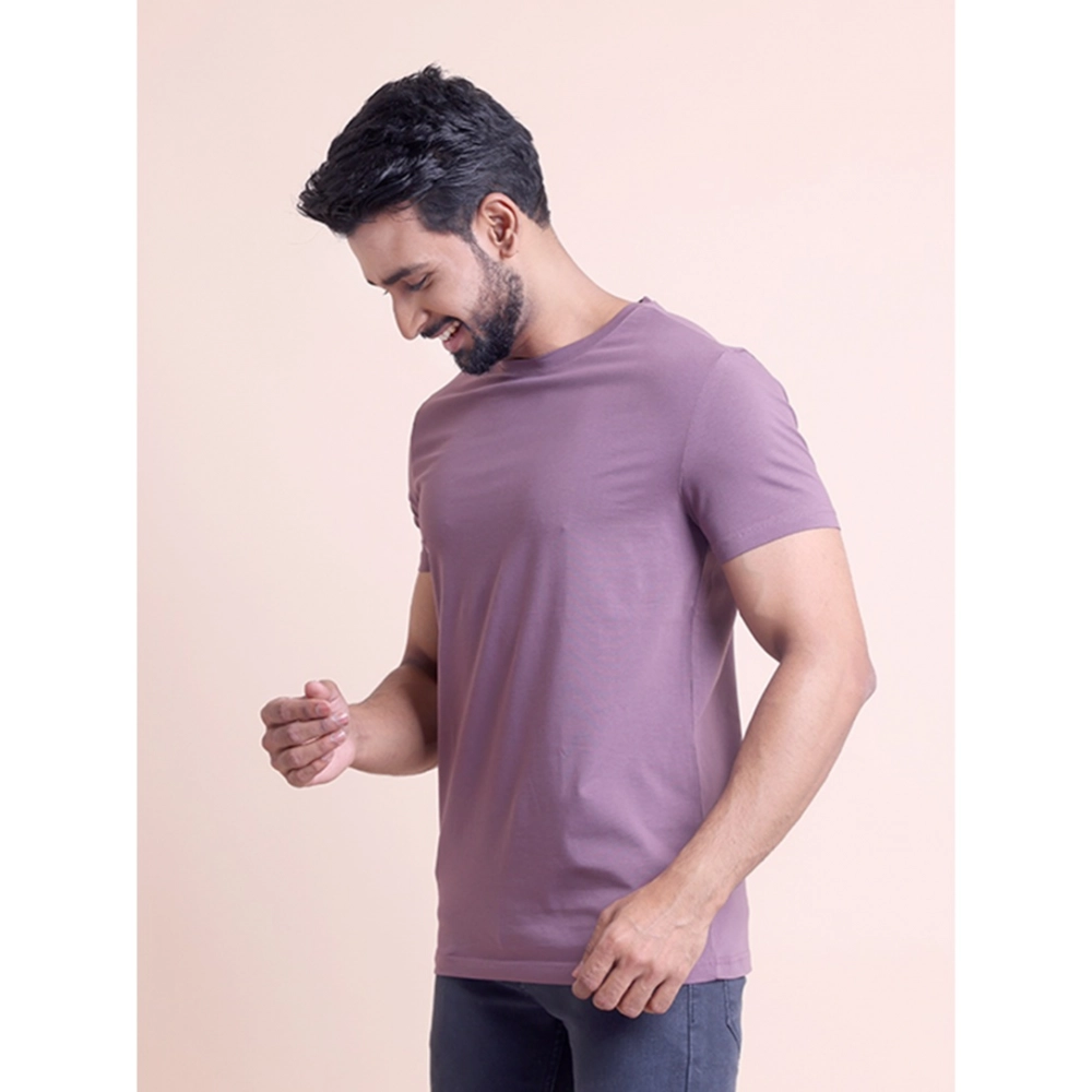 Men's Casual Cotton Solid Half Sleeve Round Neck T-Shirt (Berry) - Image 5