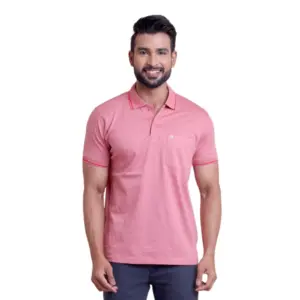 Men's Casual Cotton Solid Half Sleeve Polo Neck T-Shirt (Pink)