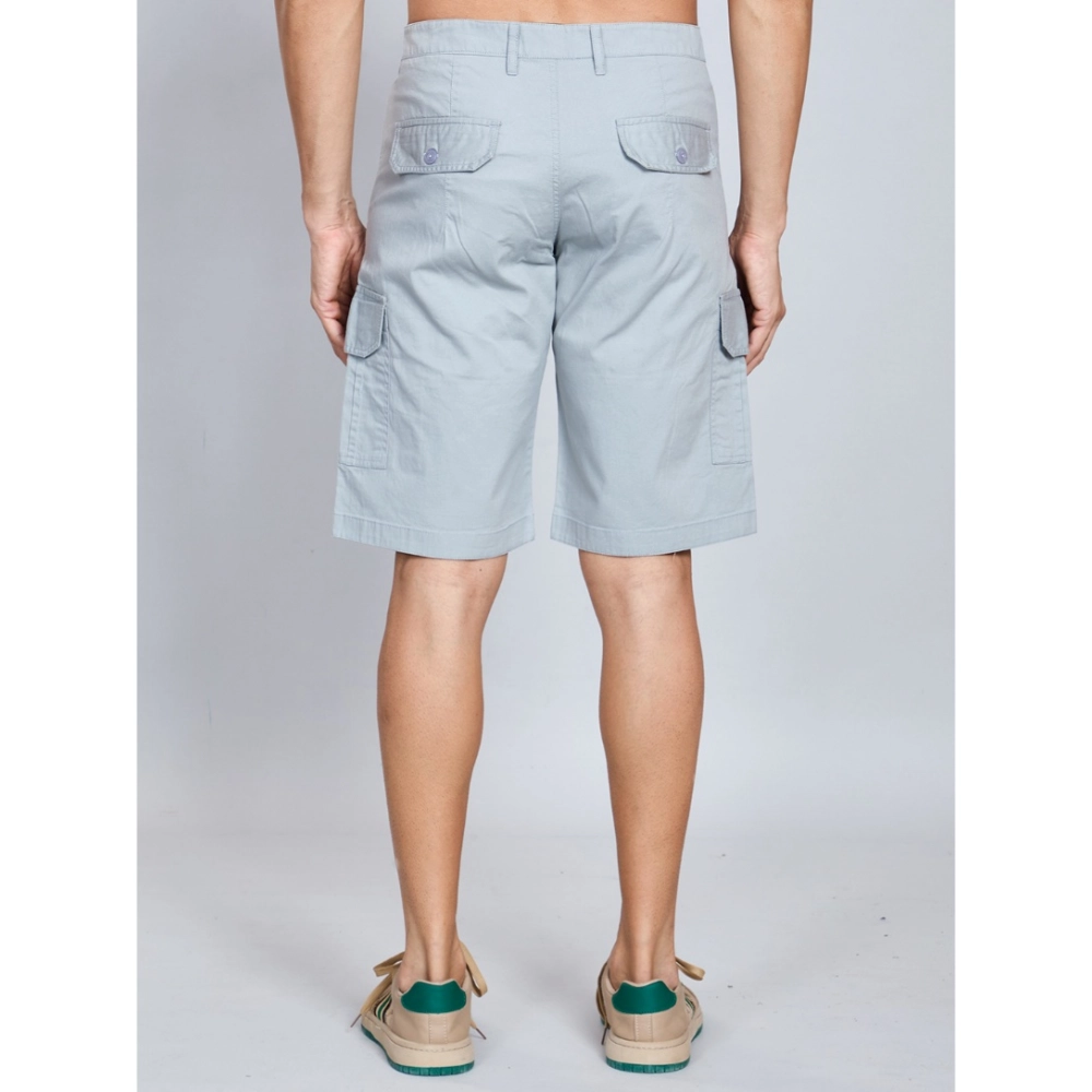 Men's Casual Cotton Solid Knee Length Cargo Shorts (Grey) - Image 3
