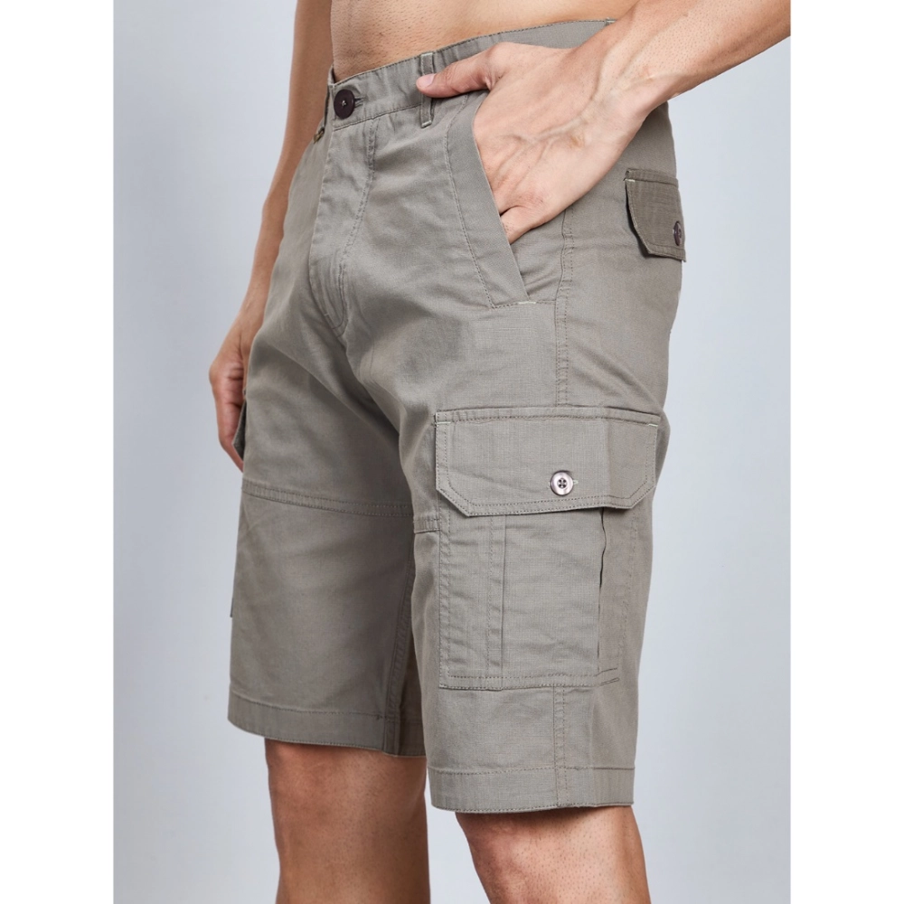 Men's Casual Cotton Solid Knee Length Cargo Shorts (DarkGrey) - Image 4