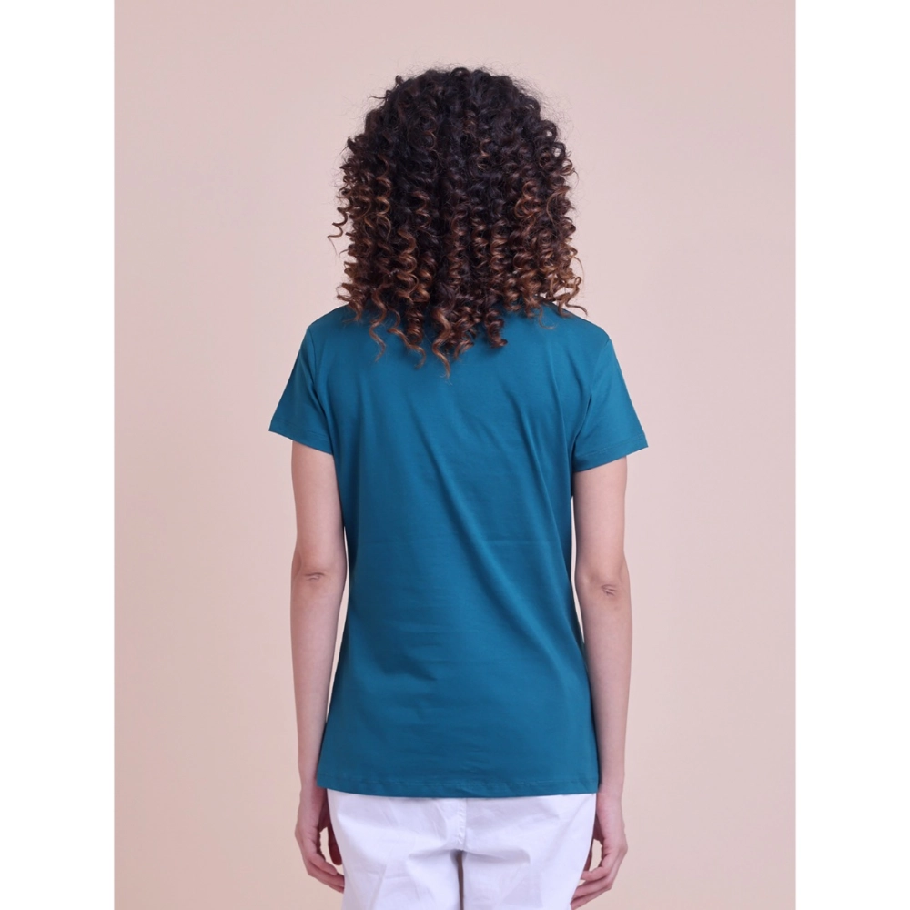 Women's Casual Cotton Printed Half Sleeve Round Neck T-Shirt (BottelGreen) - Image 3