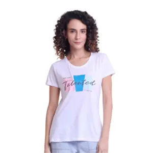 Women's Casual Cotton Printed Half Sleeve Round Neck T-Shirt (White)