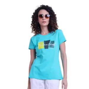 Women's Casual Cotton Printed Half Sleeve Round Neck T-Shirt (Seagreen)