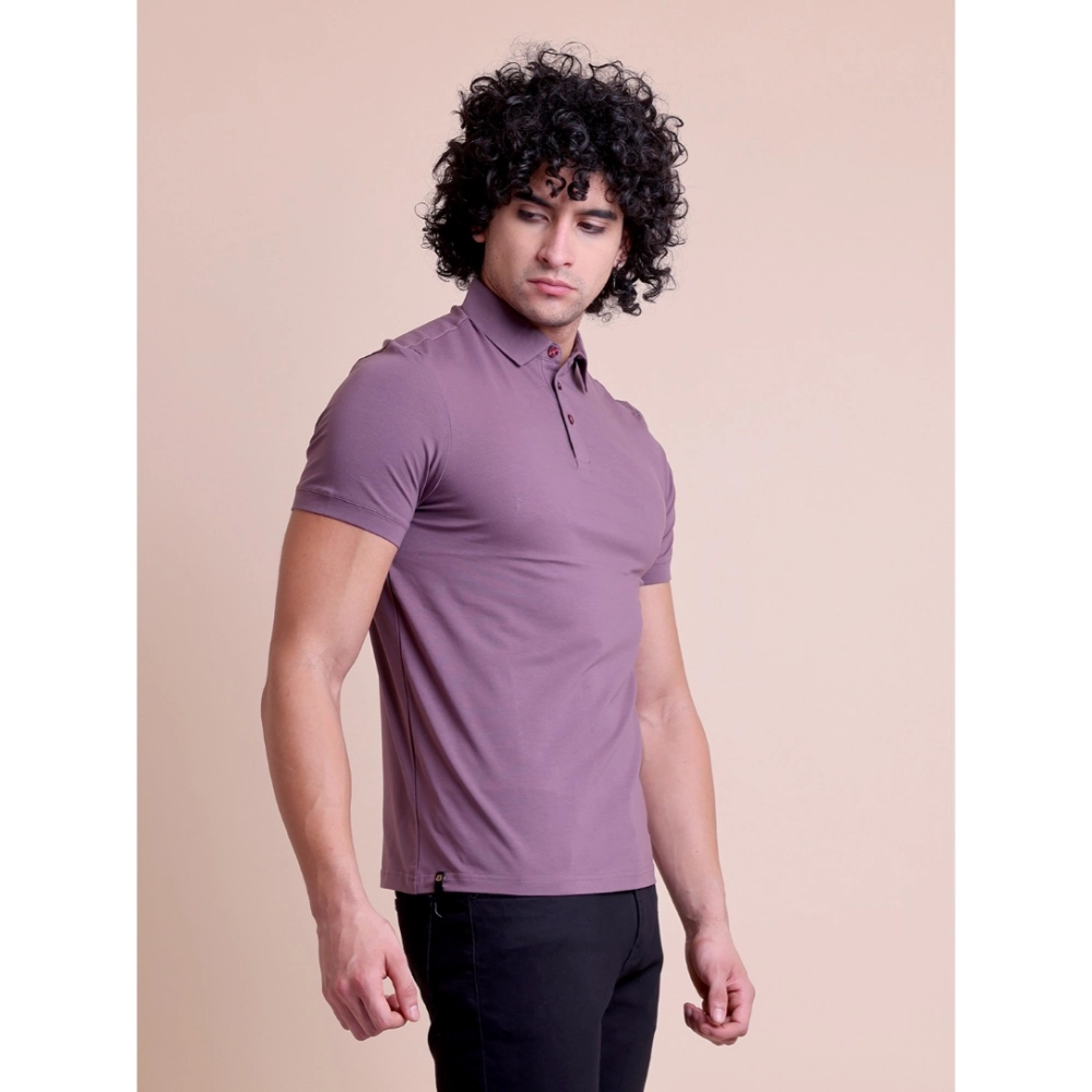Men's Casual Cotton Solid Half Sleeve Polo Neck T-Shirt (Berry) - Image 4