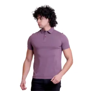 Men's Casual Cotton Solid Half Sleeve Polo Neck T-Shirt (Berry)