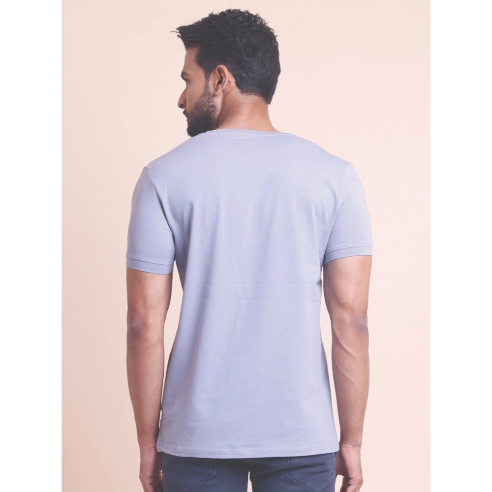 Men's Casual Cotton Solid Half Sleeve V Neck T-Shirt (Purple) - Image 3