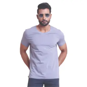 Men's Casual Cotton Solid Half Sleeve V Neck T-Shirt (Purple)