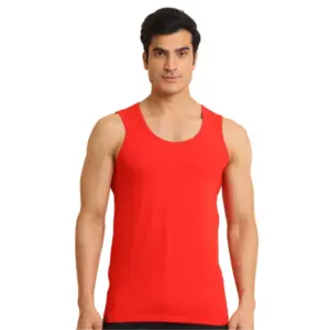 Men's Casual Cotton Solid Round Neck Sleeveless Vest (Red)