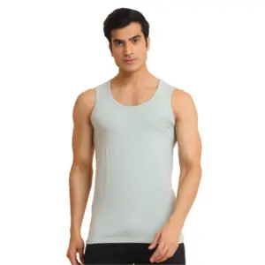 Men's Casual Cotton Solid Round Neck Sleeveless Vest (Grey)