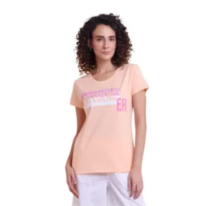 Women's Casual Cotton Printed Half Sleeve Round Neck T-Shirt (Peach)