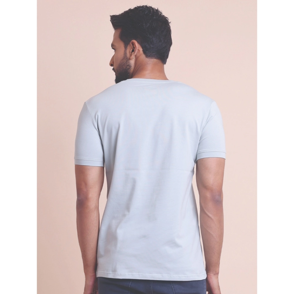 Men's Casual Cotton Solid Half Sleeve V Neck T-Shirt (Grey) - Image 3