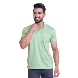 Men's Casual Cotton Solid Half Sleeve Polo Neck T-Shirt (Pista)