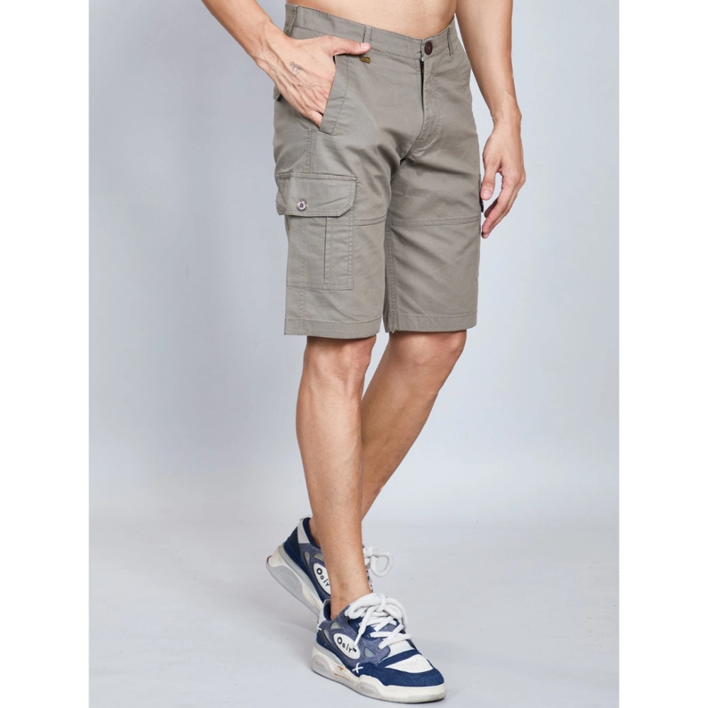 Men's Casual Cotton Solid Knee Length Cargo Shorts (DarkGrey) - Image 2