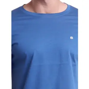Men's Casual Cotton Solid Half Sleeve Round Neck T-Shirt (Blue)