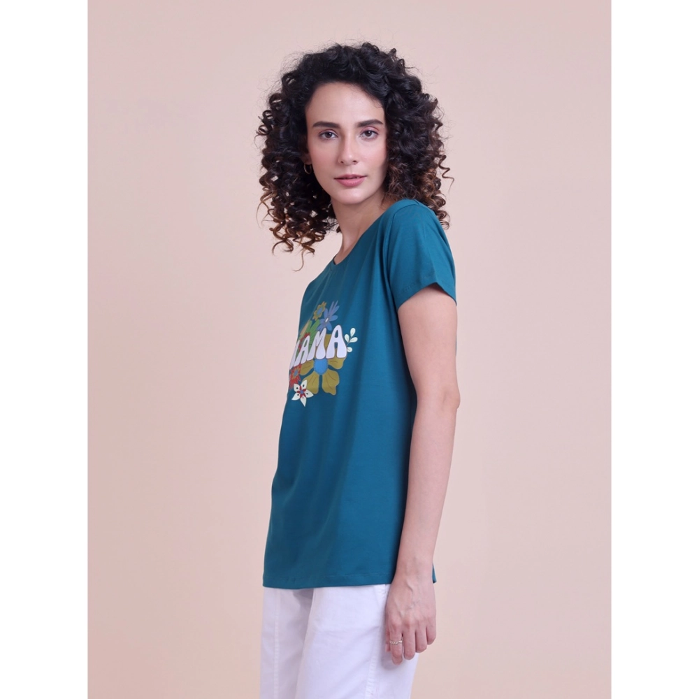 Women's Casual Cotton Printed Half Sleeve Round Neck T-Shirt (BottelGreen) - Image 5