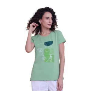 Women's Casual Cotton Printed Half Sleeve Round Neck T-Shirt (Pista)