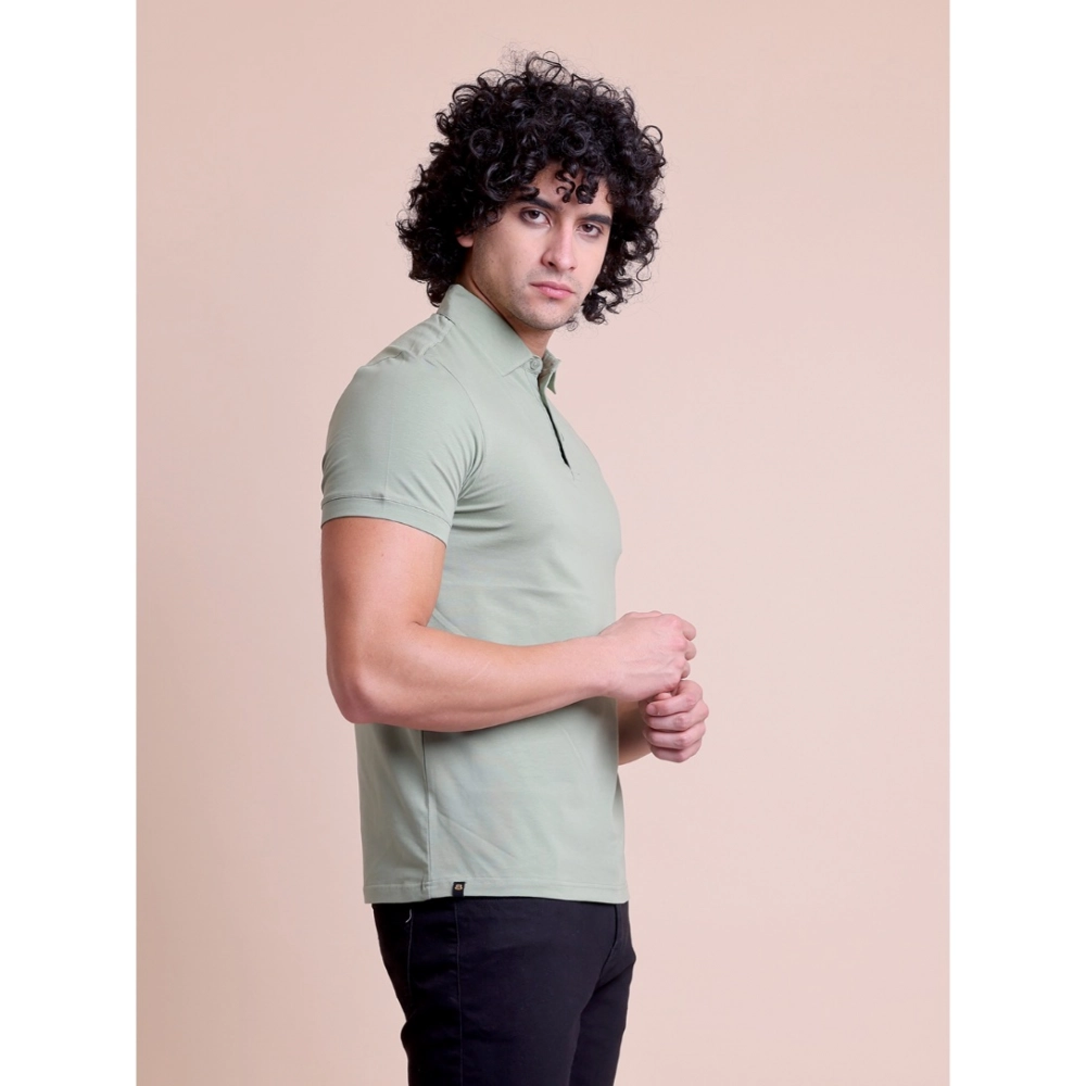 Men's Casual Cotton Solid Half Sleeve Polo Neck T-Shirt (Newsage) - Image 4