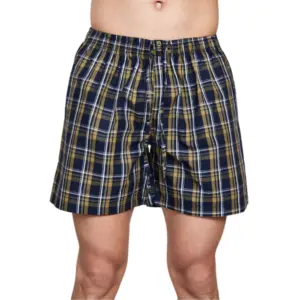 Men's Casual Cotton Checkred Above Knee Boxer Shorts (Yellow)