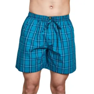 Men's Casual Cotton Checkred Above Knee Boxer Shorts (Green)