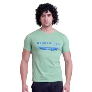 Men's Casual Cotton Printed Half Sleeve Round Neck T-Shirt (Pista)