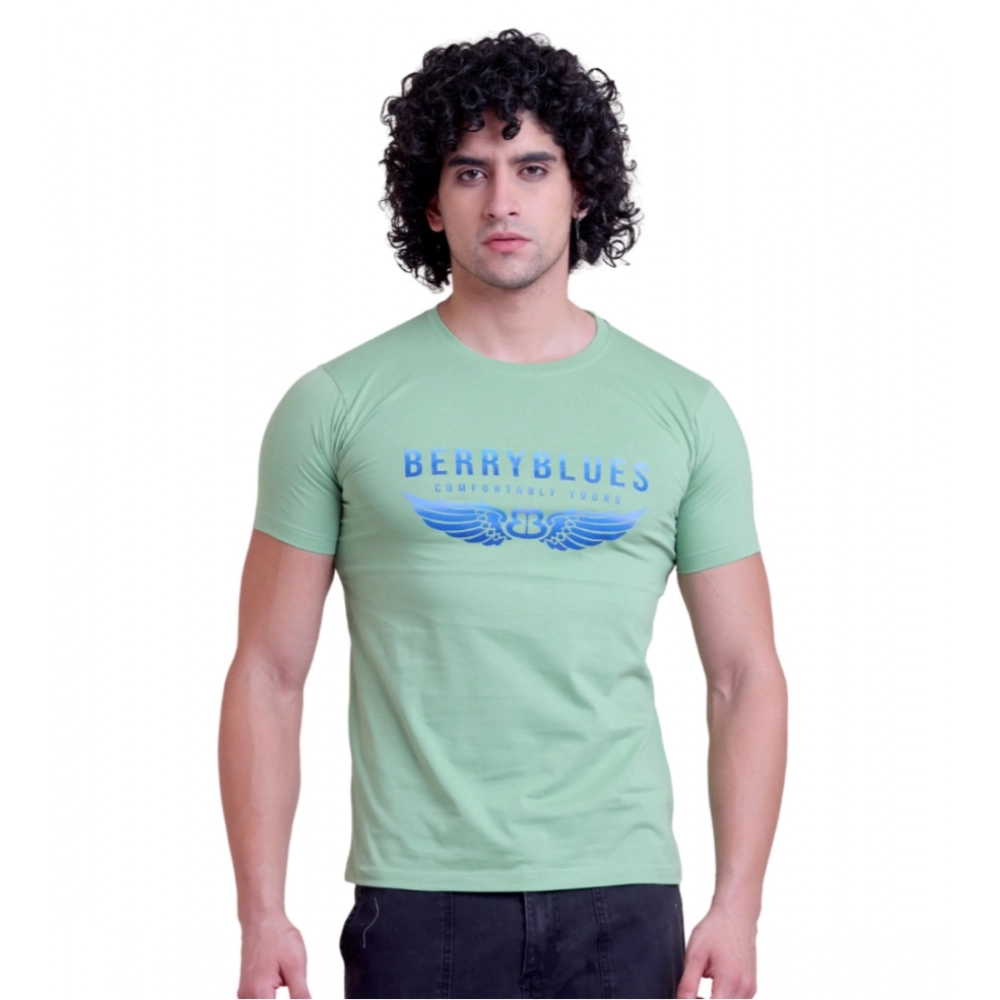 Men's Casual Cotton Printed Half Sleeve Round Neck T-Shirt (Pista)