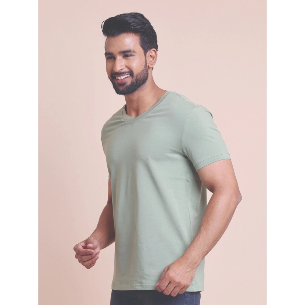 Men's Casual Cotton Solid Half Sleeve V Neck T-Shirt (Newsage) - Image 5