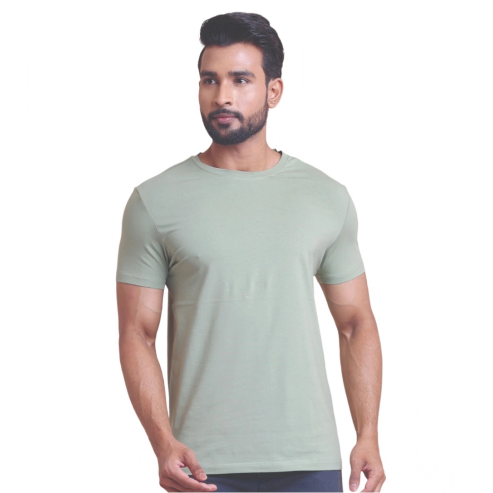 Men's Casual Cotton Solid Half Sleeve Round Neck T-Shirt (Newsage)