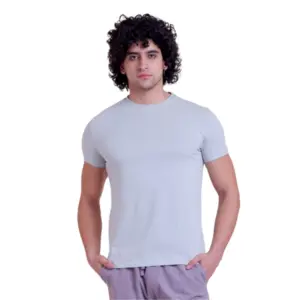 Men's Casual Cotton Solid Half Sleeve Round Neck T-Shirt (Grey)