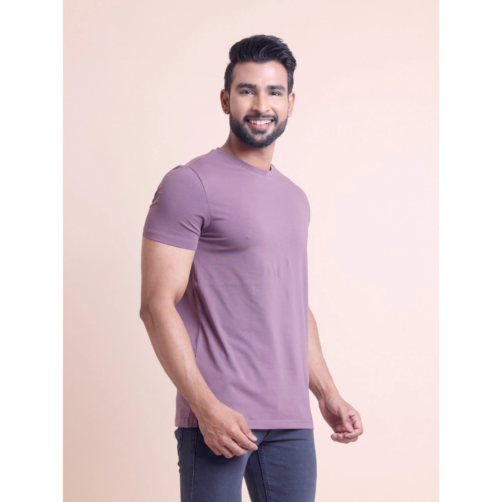 Men's Casual Cotton Solid Half Sleeve Round Neck T-Shirt (Berry) - Image 4