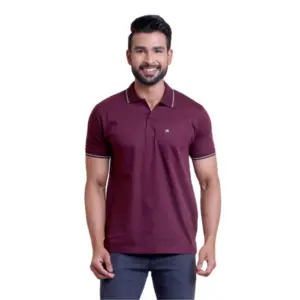 Men's Casual Cotton Solid Half Sleeve Polo Neck T-Shirt (Wine)
