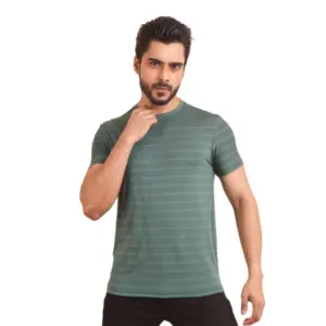 Men's Casual Nylon Solid Half Sleeve Round Neck T-Shirt (Green)